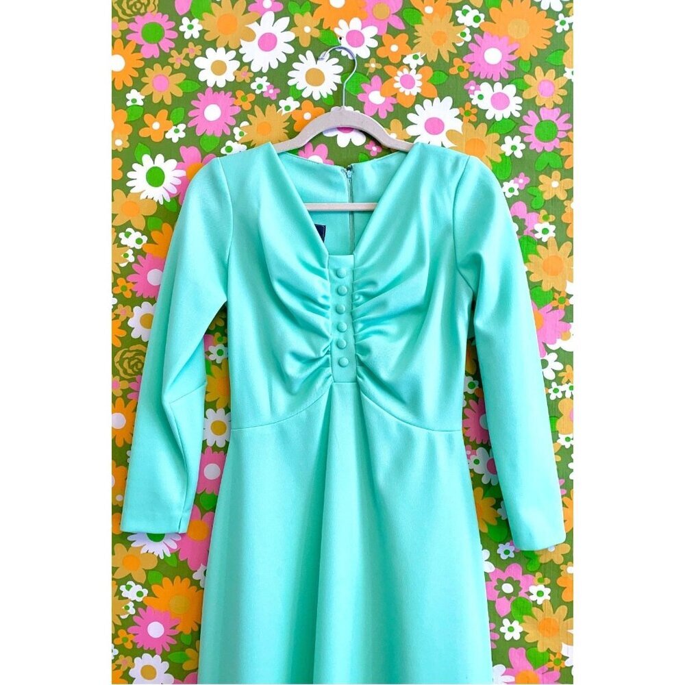 Vintsge 70s “Sandy Gray” Mint Disco Victorian Maxi Dress
